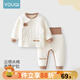 優(yōu)奇嬰兒衣服秋冬夾棉套裝寶寶護肚內衣高腰褲保暖三層夾棉可開(kāi)襠冬季 baby小熊 90
