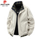 皮爾卡丹（pierre cardin）外套男春秋季假兩件拼接工裝夾克休閑立領(lǐng)上衣服男裝 珍珠白 L