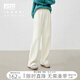 對白復古燈芯絨直筒休閑褲女新款2024秋冬松緊腰闊腿長褲闊腿褲 奶油白 M