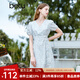 百圖betu女裝夏新款連衣裙時髦優(yōu)雅輕國風(fēng)印繡花連衣裙女2303T89 淺藍(lán) S