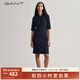 GANT/甘特中長(cháng)裙多巴胺秋冬新款女士時(shí)尚五分袖Polo領(lǐng)隱藏扣連衣裙 433夜藍色 M