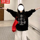緋垚太陽(yáng)花長(cháng)袖T恤女純棉打底衫慵懶風(fēng)秋季新款寬松印花上衣 長(cháng)袖T恤【黑色】 L