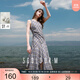 三彩2025夏季新款格紋連衣裙不對稱(chēng)A字裙系帶解構長(cháng)裙復古M