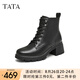 他她（TATA）休閑粗跟馬丁靴女靴黑色通勤系帶短靴冬新款7BU55DD4 黑色 37
