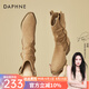 達(dá)芙妮（DAPHNE）馬丁靴厚底粗跟中筒女靴2025秋冬季新款復(fù)古尖頭加絨保暖女靴子 卡其色 37