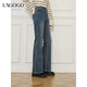 LAGOGO四面彈微喇牛仔褲女拉谷谷2025冬季新款復古修身顯瘦馬蹄褲 深牛仔藍 M