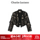 Charlie Luciano薄紗v領(lǐng)粗花呢夾克春夏新款黑金氣質(zhì)093401小香風(fēng)cl外套女潮 黑金色 L 40