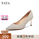 他她（TATA）酒杯鞋婚鞋新娘鞋伴娘鞋宴會(huì )高跟鞋女鞋細跟配裙子單鞋新 粉金（7cm）-流光款 38