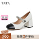 他她（TATA）法式小香風(fēng)瑪麗珍女鞋高跟鞋小皮鞋單鞋女新品春秋7YA01AQ3 白/黑 38