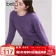 百圖betu女裝冬季新款毛衣圓領(lǐng)寬松紐扣下擺設計感毛衣女2411T50 紫色 L
