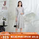 經(jīng)典故事（JANE STORY）經(jīng)典故事V領(lǐng)法式連衣裙女春季2025新款七分袖印花裙氣質(zhì)修身長裙 灰色 M