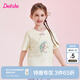 笛莎童裝女童2024夏季新款女孩國風(fēng)立體金線(xiàn)刺繡花朵盤(pán)扣圓領(lǐng)短袖T恤 米白 120