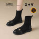 ZHR樂(lè )福鞋襪靴女2025秋冬新款絨面平底短靴女加絨靴子女EH203A黑色37