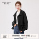 秋水伊人時尚簡約立領(lǐng)黑色外套秋季新款女寬松休閑小個子上衣 黑色 M