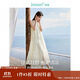 茵曼（INMAN）夏季純色女裝圓領(lǐng)掛脖連衣裙簡(jiǎn)約休閑風(fēng)A字中長裙子 梨花杏 S