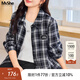 MsShe【復古格子襯衫】大碼女裝2025新款秋裝胖mm寬松長(cháng)款上衣女 黑色現貨 XL
