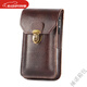 葉余新款牛皮手機包男士戶(hù)外防水防塵豎款腰帶包 棕色兩層大號7.2寸可插筆