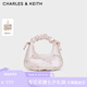 CHARLES&KEITH蝴蝶結(jié)褶皺手提斜挎小方包生日禮物女七夕禮物CK2-40151496 Baby Pink淺粉紅色 中包