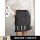 ELLE深灰色綿羊毛高腰直筒半身裙女2024冬裝新款設(shè)計(jì)感毛呢短裙 深灰 M