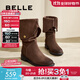 百麗（Belle）時(shí)尚兩穿西部牛仔靴女復古顯瘦長(cháng)筒靴3QFB1DG4預售 啡色 37 (235mm)