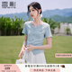 香影淺藍色t恤女短袖正肩2025夏季新款開(kāi)叉漂亮獨特掐腰上衣小衫 淺藍 M 160/84A/95-110斤
