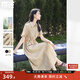對白萊賽爾亞麻輕薄串珠連衣裙女2025夏季新款休閑通勤垂感襯衫裙 卡其色 M