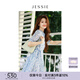 JESSIE法式度假風(fēng)連衣裙夏季新款女短袖收腰裙子 藍色 L
