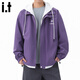:CHOCOOLATE it寬松情侶夾克男春秋季美式休閑假兩件連帽高街外套 可開(kāi)發(fā)票 紫色/白色 L 【建議130-14斤】