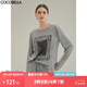 COCOBELLA時(shí)尚巴洛克印花長袖T恤女花紗灰寬松舒適針織上衣TS44 灰色 S