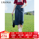 LAGOGO高腰舒適顯瘦牛仔半身裙女拉谷谷2025年夏季新款開(kāi)衩A字裙 深牛仔藍 L