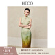 HECO【翠墨山水】新中式2025夏季新品人絲暈染雪紡水滴領(lǐng)旗袍連衣裙女 淺綠色 S