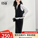 歐莎（OSA）秋季連帽馬夾衛衣半身裙三件套女2025年新款休閑運動(dòng)套裝 黑色 XL