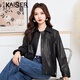 凱撒（KAISER）凱撒真皮皮衣女士新中式盤(pán)扣裝飾翻領(lǐng)單皮皮衣中國風(fēng)女裝黑色L