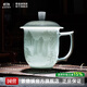景德鎮（jdz）陶瓷家用中式手工長(cháng)城茶杯茶具帶蓋辦公泡茶杯喝茶水杯送長(cháng)輩禮物 影青浮雕山水茶杯