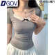 DGOV純芭蕾緊身修身灰色長(cháng)袖正肩打底短袖短款上衣春夏新款辣妹蕾絲 花灰色（zt） S 90斤內