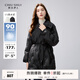 秋水伊人氣質(zhì)甜美翻領(lǐng)收腰羽絨服冬季新款女裝腰帶寬松外套 黑色 S