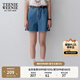 Teenie Weenie小熊牛仔短褲女夏季韓版簡約休閑松緊高腰時尚牛仔褲女 深藍色 M (165)