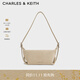 CHARLES&KEITH25冬新品復古絨面單肩腋下包枕頭包CK2-20271679-1 Nutmeg Beige豆蔻米 S