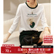 尚都比拉撞色圓領(lǐng)印花純棉長(cháng)袖t恤女春秋韓版百搭寬松上衣 白配綠 M 