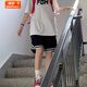婍妡跑步籃球運動(dòng)短褲女2025新款夏寬松休閑美式復古中褲高腰五分褲子 黑色 (松緊腰+抽繩) S 建議65-90斤