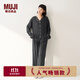 無(wú)印良品（MUJI）女式柔軟針織前開(kāi)睡衣套裝女士家居服女款女裝25年秋季 FD32CC5A 炭灰色 S -M 上裝160/84A 下裝160/66A