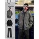 馳桓美式飛行夾克外套男酷帥硬漢套裝痞帥立領(lǐng)沖鋒衣高級感穿搭三件套 【軍綠色夾克+黑色長(cháng)袖+黑色衛褲】三件套 XL