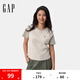 Gap女裝2025夏季新款純棉小熊刺繡抽褶撞色插肩修身短袖T恤765596 灰白色 M (165/84A) 亞洲尺碼