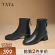 他她（TATA）奶皮靴法式氣質(zhì)短靴女靴通勤瘦瘦靴彈力靴秋冬新WYX02DD4 黑色 37
