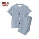 無印良品（MUJI） 嬰童 無側(cè)縫 泡泡紗 方便穿脫睡衣 家居服 兒童童裝 FED17C3S 煙熏藍(lán)色格紋 100