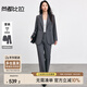 尚都比拉職場(chǎng)通勤面試西裝套裝女秋季雙排兩?？坶L(zhǎng)袖西服外套中腰微喇長(zhǎng)褲