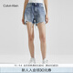 Calvin Klein Jeans夏季女士簡(jiǎn)約貼片街頭潮流ck毛邊純棉牛仔短褲ZW02068 1A4-牛仔藍 26