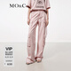 MO&Co.牛仔褲夏粉色雪花工裝四口袋低腰輕柔含醋酸寬松直筒摩安珂 粉杏色 XS 25