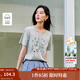 茵曼2025夏季女裝新款棉質(zhì)透氣吸印花小清新圓領(lǐng)短袖T恤TEE上衣 格調灰 XL
