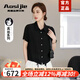 奧絲婕（Aosijie）高端品牌100%真絲短袖襯衫女2025夏季新款休閑寬松桑蠶絲襯衣上衣 黑色【100%桑蠶絲】 L 體重105-115斤